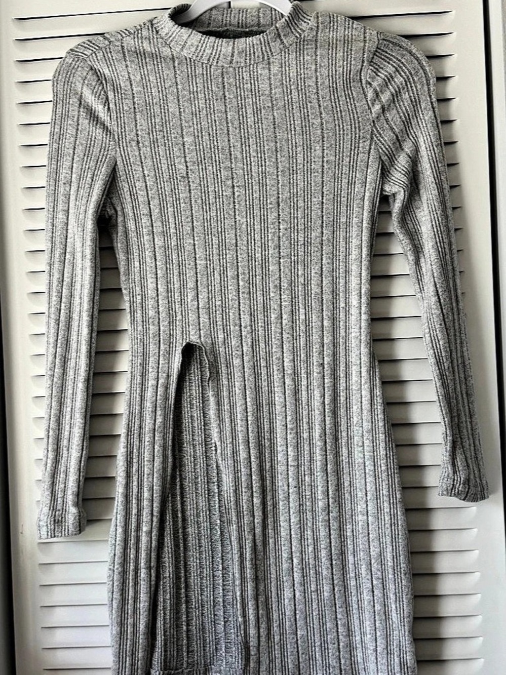 Set of 2 Ribbed Long Sleeve Mini Dress with shorts in Gray Like New